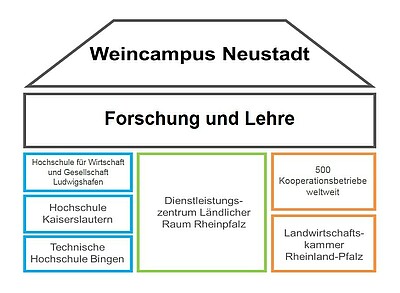 Grafik über die Zusammenfassung von Forschung und Lehre am Weincampus Neustadt