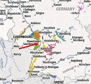Karte der Weinanbaugebiete der Pfalz