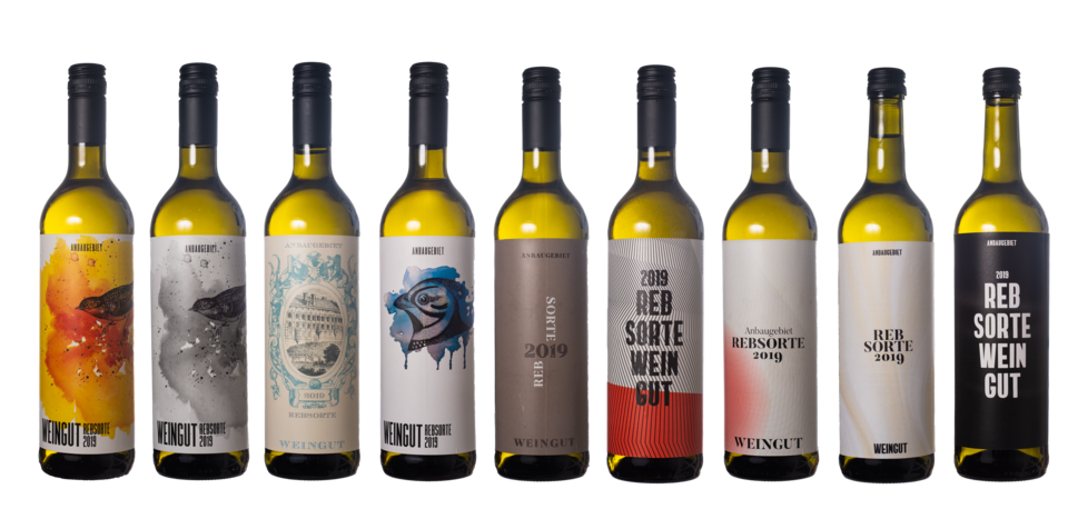 Wine bottles with different label designs