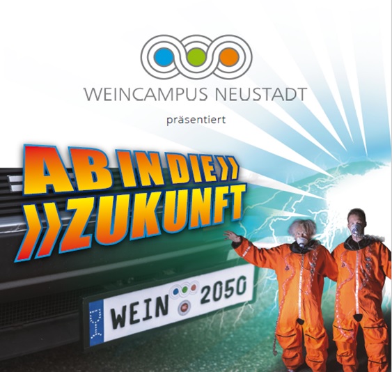 Logo des "Ab in die Zukunft" -Filmes mit zwei Männern in Orangenen Anzügen