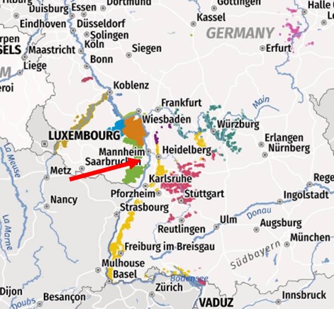 Karte der Weinanbaugebiete der Pfalz
